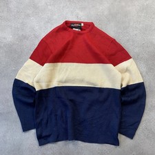 Othmar Schneider Jumper Mens Medium Vintage Wool Knit Colorblock Sweater, Red