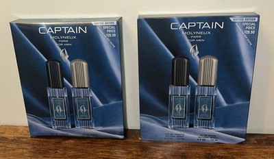 2x Captain Molyneux Paris For Men 2pc Gift Set 2.5oz EDT & After Shave USA Rare