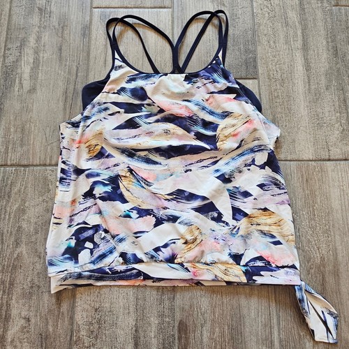 Athleta Swim Womens Size M Vivid Side Tie Blousy Tankini Top Navy Strappy Layer