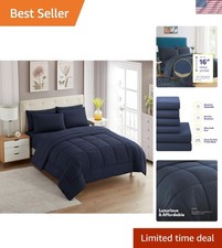 Ultra Soft Navy Blue Comforter Set with 4 Pillowcases - 7-Piece Luxury Set