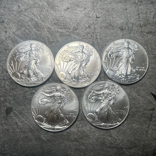 (5) 2014 American Silver Eagle 1 Troy Oz .999 Fine Silver BU UNC