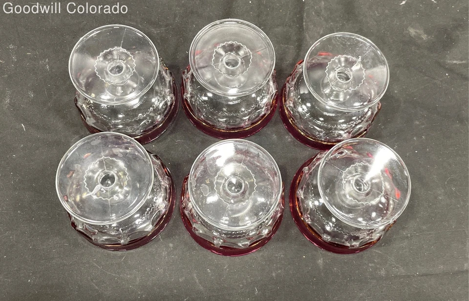 Indiana Glass Ruby Flash Kings Crown Thumbprint Dessert Cups 6pc Set - Image 4 of 4