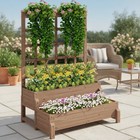 Garden Trellis Raised Bed Planter Box 2-Tier Brown Wood Outdoor Fir