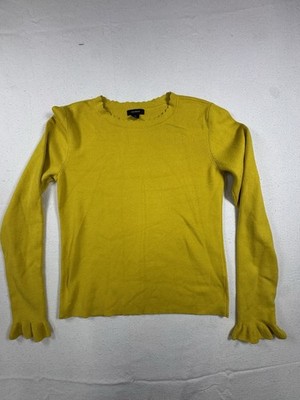 Halogen Scalloped Crew Neck Sweater Yellow Size Small
