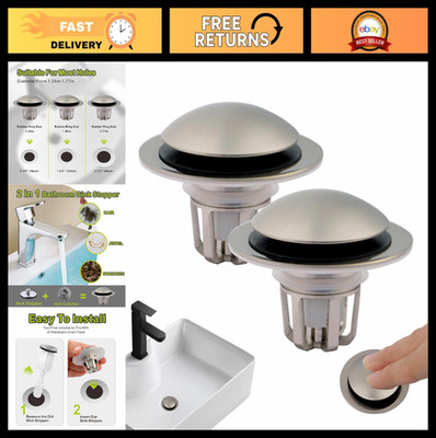 2 Pack Universal Pop-Up Sink Drain Stopper with Hair Catcher & Anti-Clog Straine