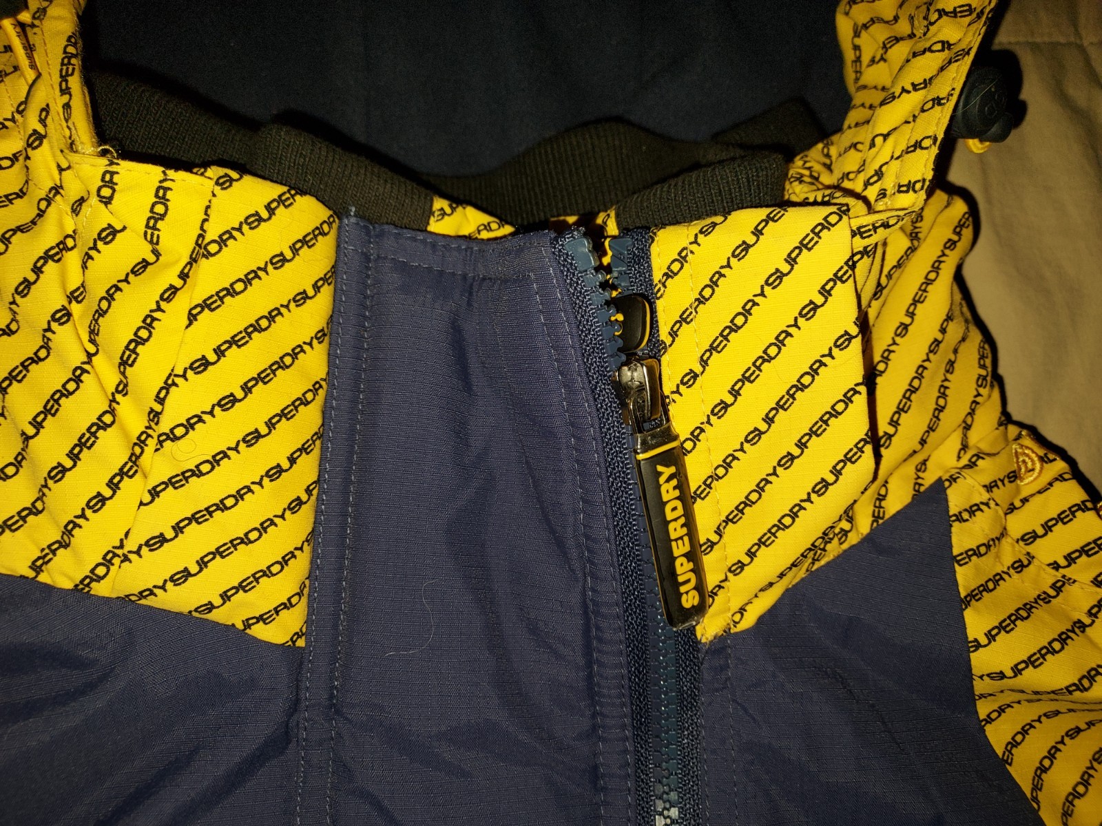 SUPERDRY WINDCHEATER TECH HOOD JACKET FULL DOUBLE ZIP MENS XL BLUE YELLOW ZIPPER image 8