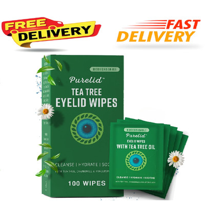 100PCs Tea Tree Eyelid Wipes   Cleaning Eye Wipes for People with Dry Eyes & All
