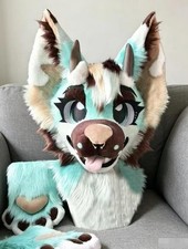 Fursuit Long haired Dog Fox Mascot Party Halloween Fur Cosplay head claws