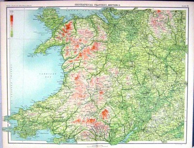 Old Bartholomew Map England 1891 Orographical Features Wales Cardigan Victorian