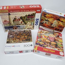 Jigsaw Puzzles 300-550 Pieces Charles Wysocki Autumn Americana Folk Lot of 4