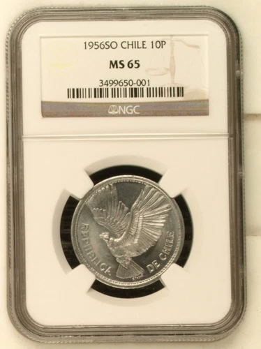 Chile 1956 10 Pesos SO NGC MS65