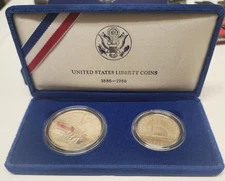 1986-S Liberty 2 Coin Proof Set Silver Dollar & Half OGP w/ Box & COA