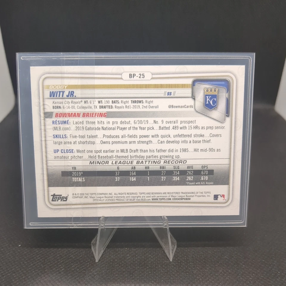 2020 Bowman Paper BP25 Bobby Witt Jr. Kansas City Royals RC Rookie 1st Bowman - Image 2 of 2