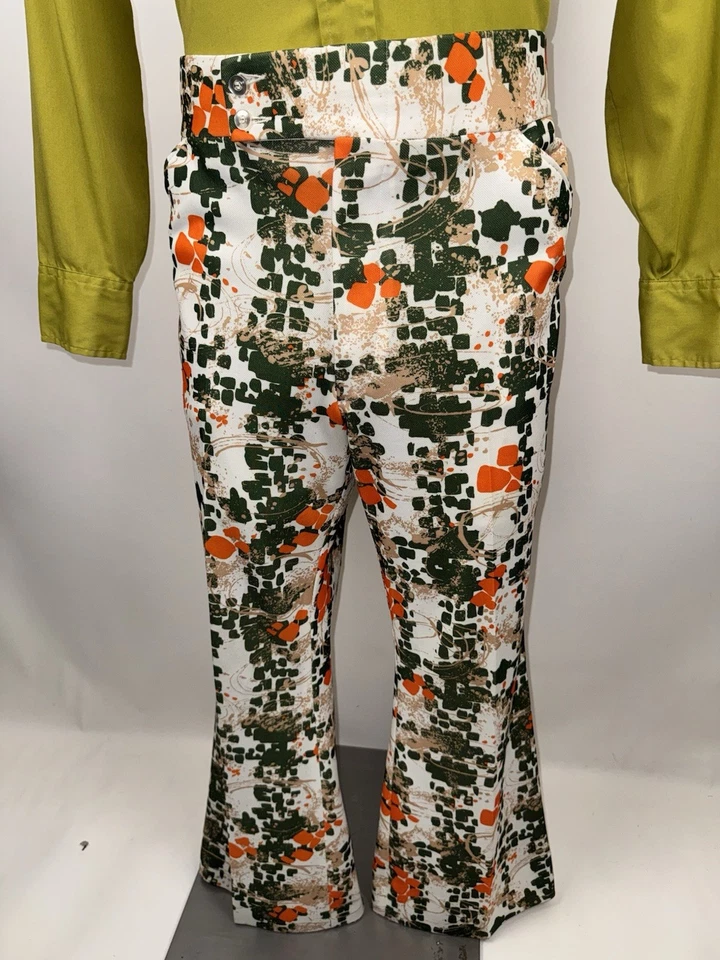 Pantalones de Colección Años 60 70 Campana Parte Inferior Para Hombres 40 29 Poliéster Disco Hippie Mod Grand Slam Foto 3 de 4