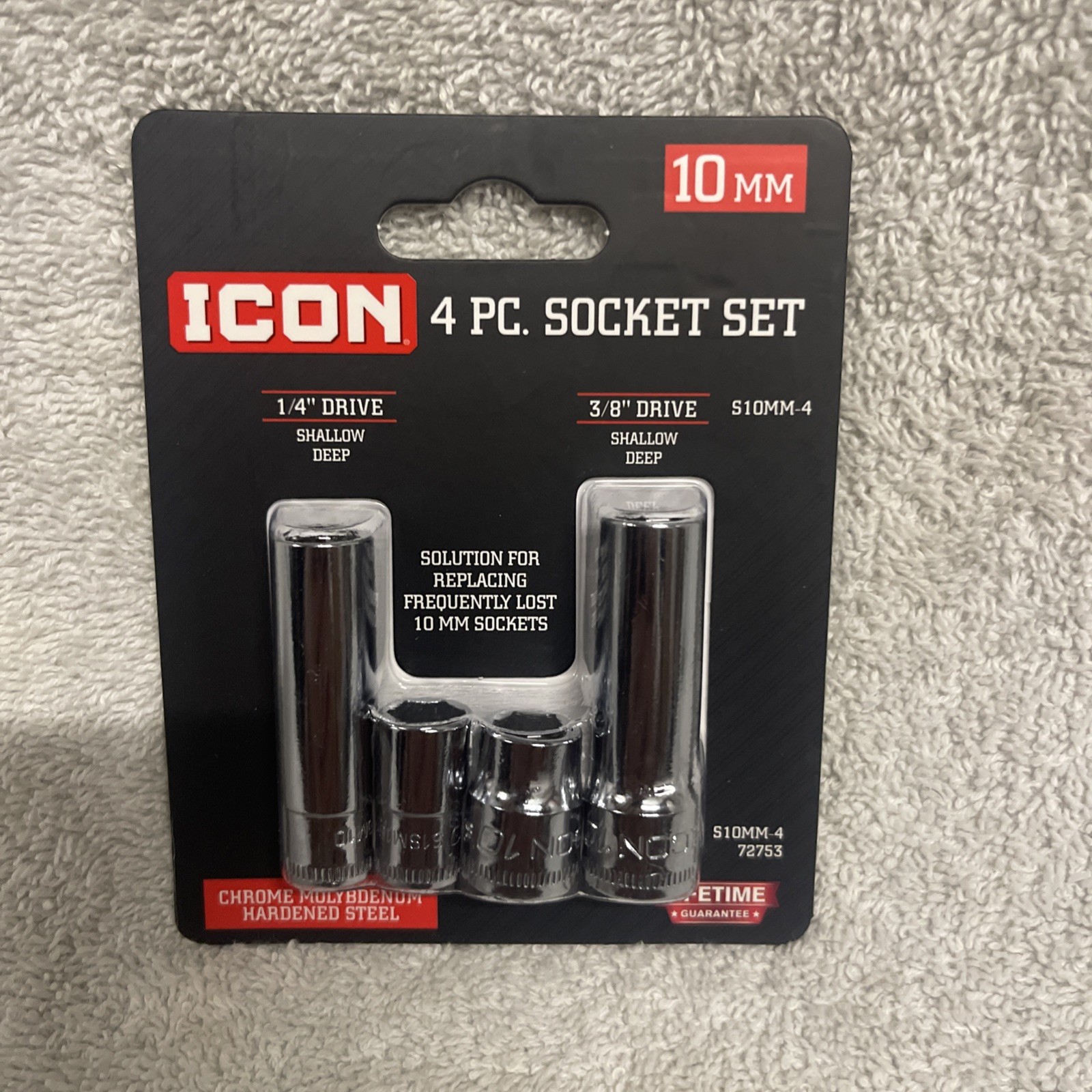 Icon 4pc 10mm Socket Set: 1/4" & 3/8" Drive Shallow & Deep Each #72753