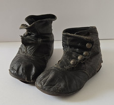 Antique Victorian Leather Baby Shoes High Button Boots Infant Toddler 1900s