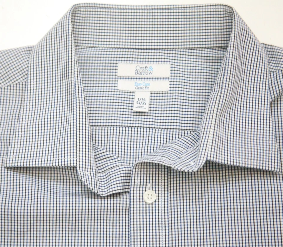 Camisa de vestir Croft & Barrow blanca negra y gris para hombre manga larga hombre XL 17,5 J36 Foto 3 de 4