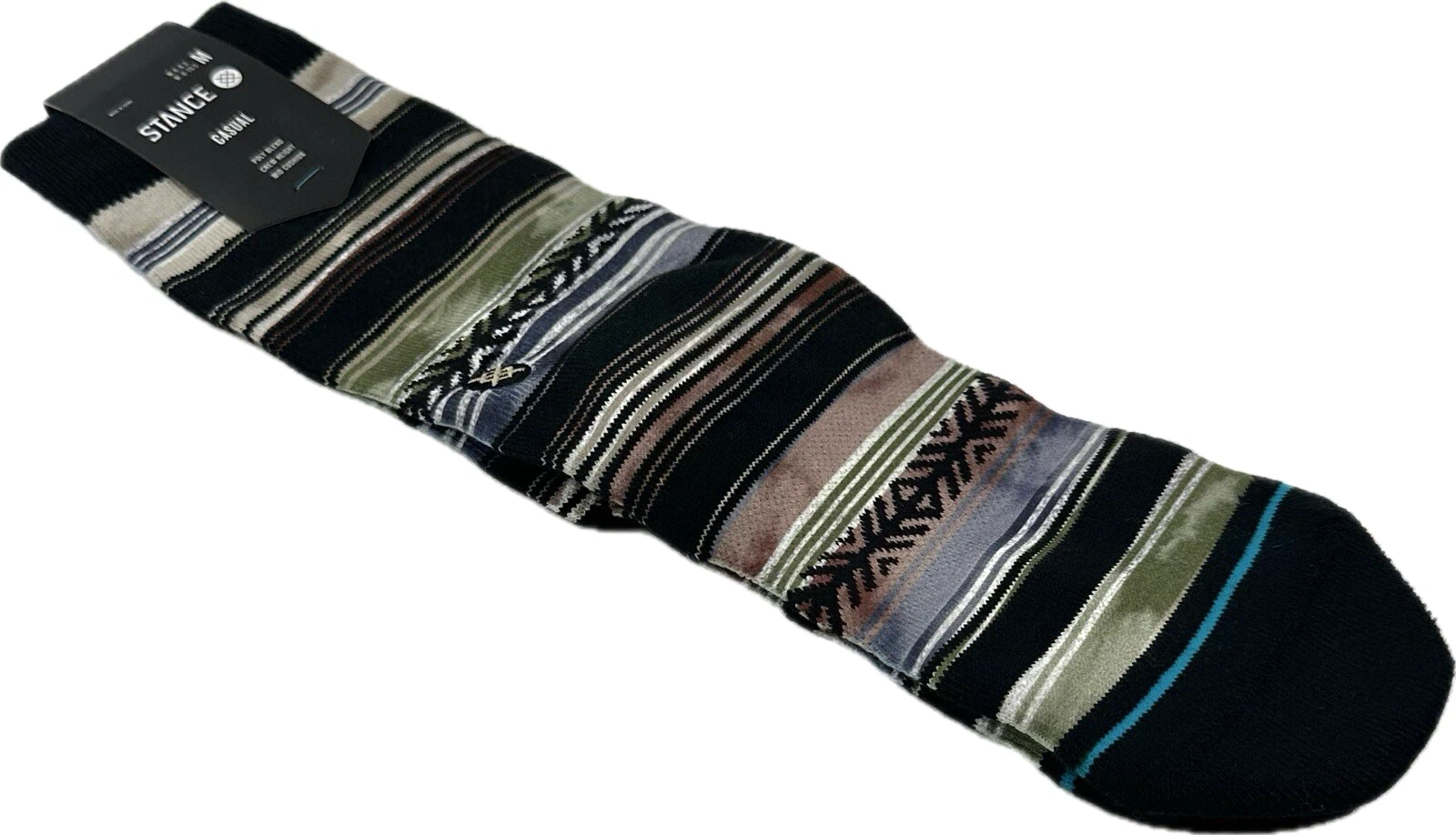 Stance Adult Taupe Crew Polyester Cushion Stripe Reykir Casual Socks Sz M 6-8.5