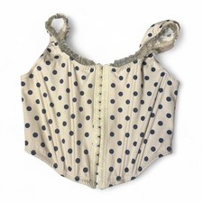 Altar'd State size S cream navy polka dot corset top with lace trim