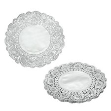 Paper Doilies, Round Lace Paper Placemats, 8" & 50 Pack & Silver