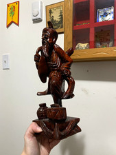 Antique Hand Carved Wood Statue Fisherman Rep...