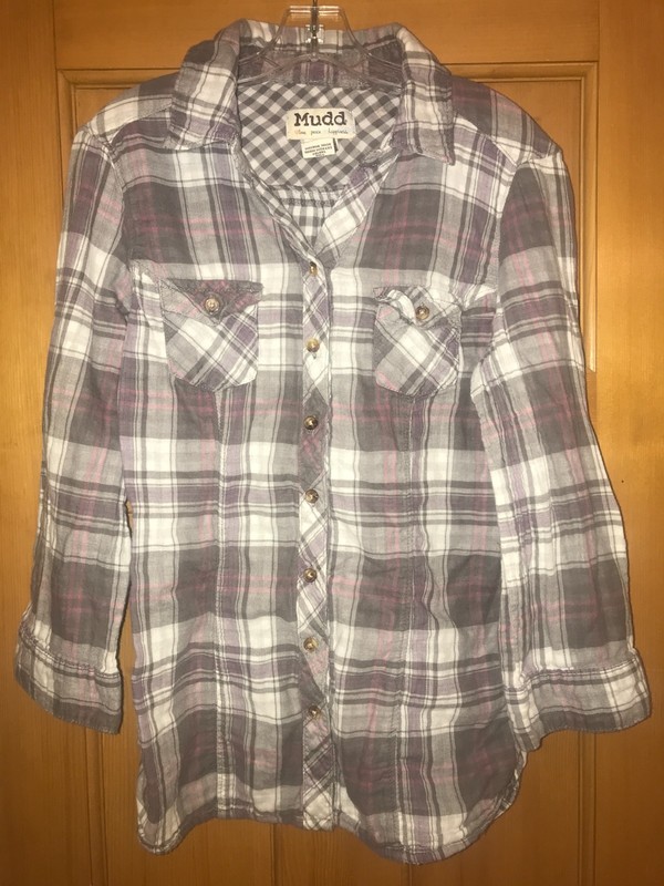 EUC Girls' Size L Mudd Plaid Gray Grey Long Sleeve Shirt