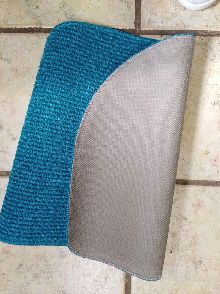 D-Shape Kitchen Throw Area Rug - 18x27 Non-Skid Latex Backing -Teal - Image 2 of 2