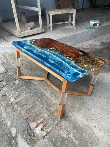 Blue Ocean Resin Epoxy Coffee Table | Unique Resin Art Table Modern Furniture - Picture 5 of 13
