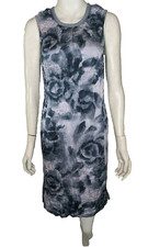 Silk Crinkled Ann Taylor Rose Dress Sleeveless Shift Blue Grey Pattern Floral 6