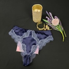 Victoria's Secret Dream Angels Blue Satin Trim Lace BRAZILIAN MEDIUM NWT