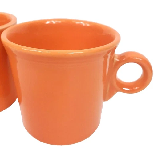 Fiesta Tangerine Sherbet 8oz Coffee Mugs x2 O Ring Handle HLC Homer Laughlin USA