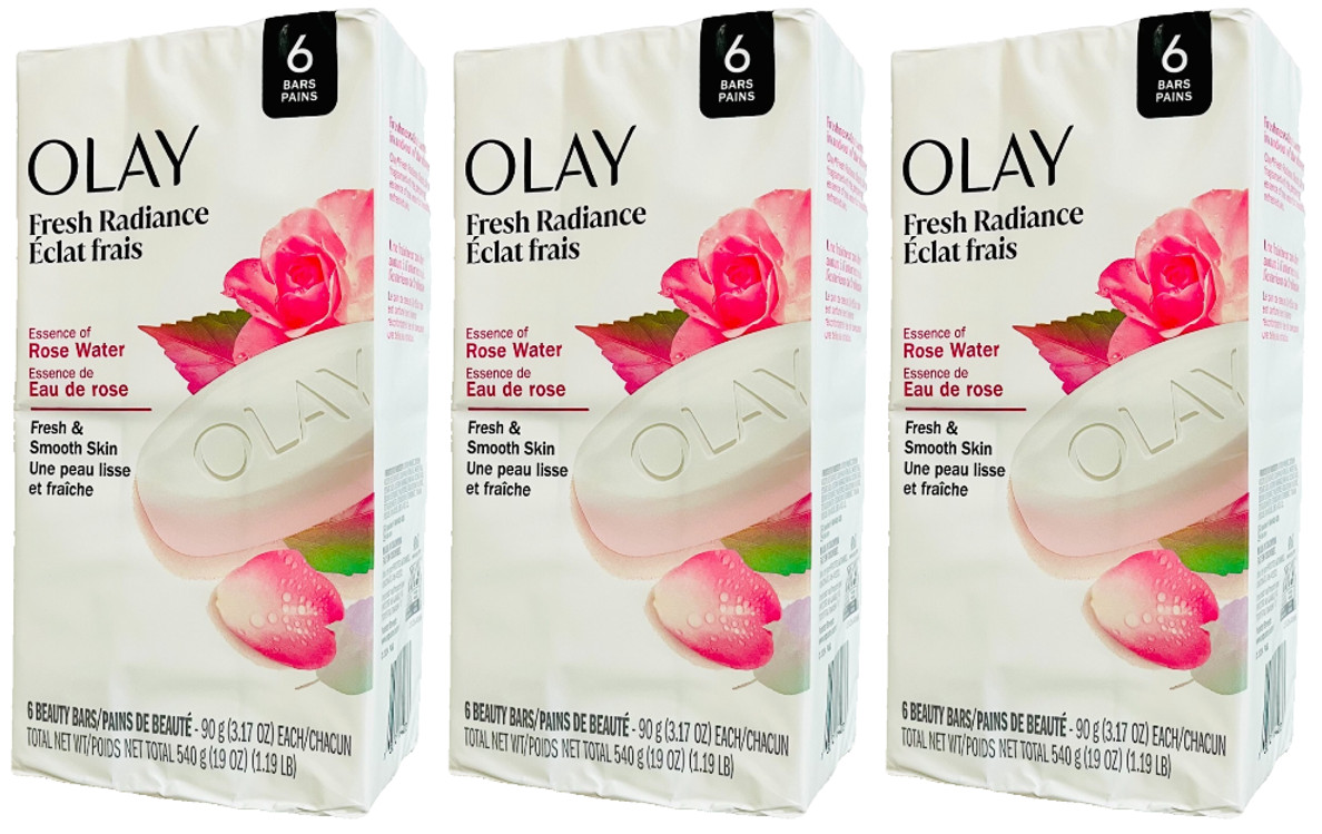 OLAY Fresh Radiance Beauty Bar Soap w/Rose Water, 6 Bars-Lot of 3=18 Beauty Bars
