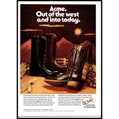 1974 Acme Western Boots Vintage Print Ad Urban Cowboy 70s Fashion