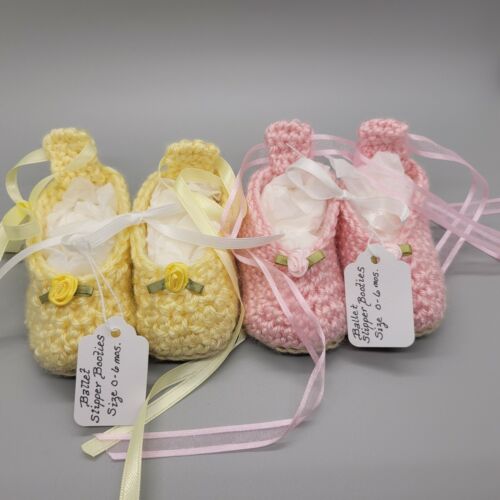 Handmade Baby Booties - Crochet Ballet Slipper Booties - Afbeelding 1 van 10
