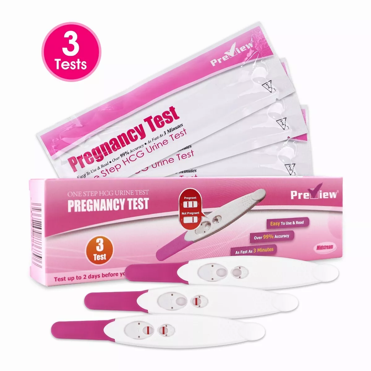  Pregnancy Tests Early Home Detection, Pruebas De Embarazo 99%  Accurate Rapid Results, 3 Pack HCG Test Sticks for at Home Use : Health &  Household