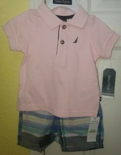 Nautica Infant Boys Two Piece Pink/Blue Plaid Short Set 3-6Mos NWT