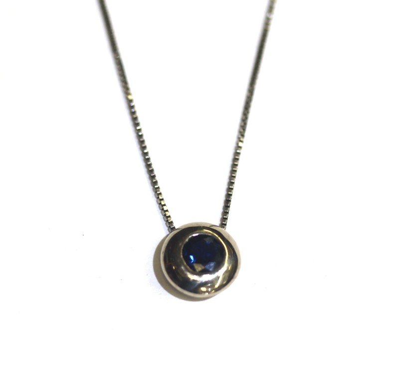 14k/925 Sterling Silver amethyst round sapphire pendant necklace 4.7g 18"