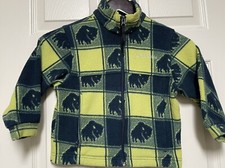 Columbia Fleece Jacket Full Zip Navy Green Buffalo Plaid Bison Kid 4 5