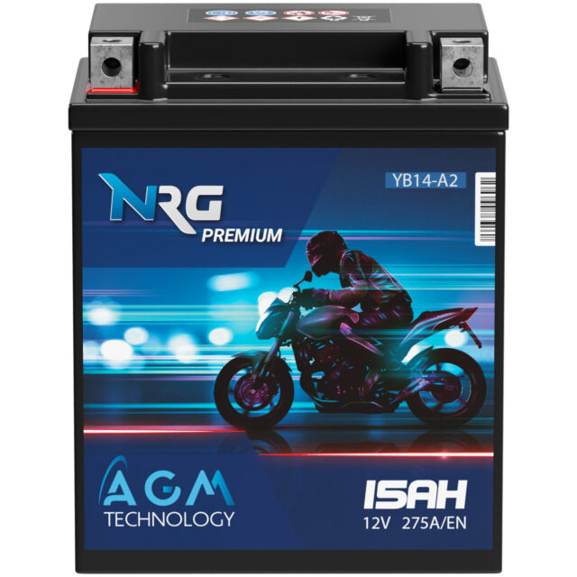 NRG YB14-A2 AGM Motorradbatterie 15Ah 12V 275A 6Y4P CB14-A2 51412 FB14-A2