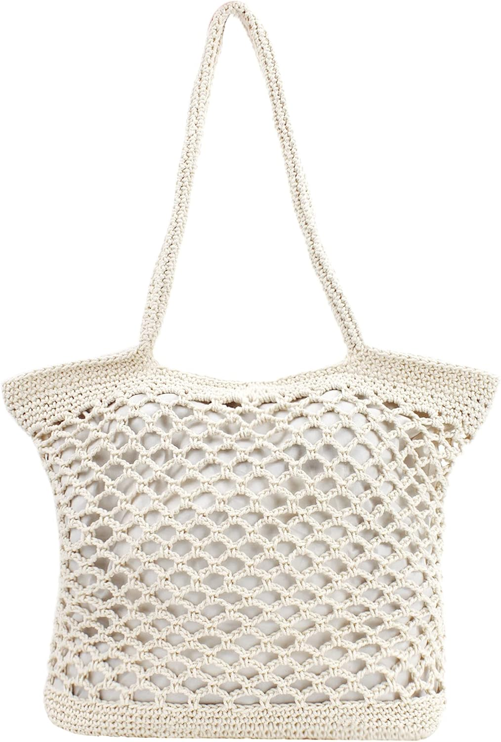 Women Solid Color Hand-Woven Crochet Handbag Top-Handle Bag Summer Beach Tote Ho