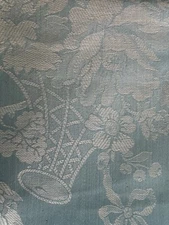 Antique Vtg. French  Soft Blue Floral Basket Linen Cotton Damask Ticking Fabric