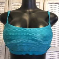 NWT Cupshe One Piece Bikini Top Size Medium Teal Blue Textured Gold Glitter