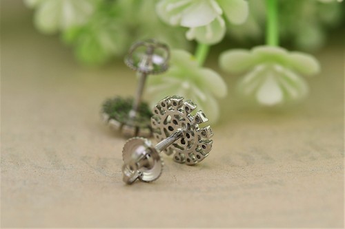 Round Moissanite Stone Bustdown Cluster Stud Earrings Silver Unisex Earrings - Picture 4 of 4