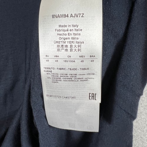 Camisa tejida cuello en V Giorgio Armani para mujer 48 azul marino mezcla cachemira nueva sin etiquetas - Imagen 9 de 13
