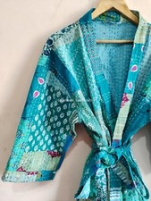Silk patchwork handmade kantha jacket japanese kimono style kantha robe winter