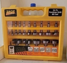 SHOP SOURCE 16 PIECE FORSTNER DRILL BIT SET IN CASE SIZE 1/4" to 2 1/8"  PRESSES