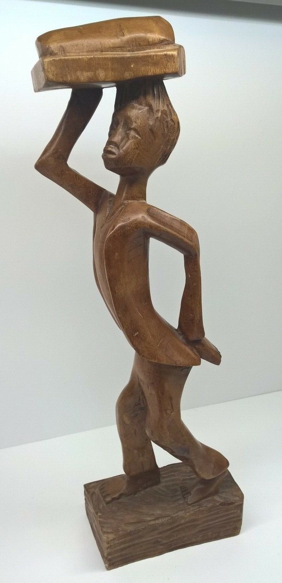 Folk Art Hand Carved Wood Sculpture Man African Made in Faribault