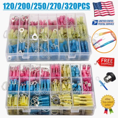 320/250x Heat Shrink Wire Connectors Marine Ring Fork Spade Crimp Terminals Kit