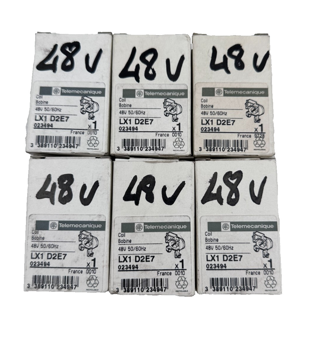 Bobine Telemecanique LX1D2E7 48V CA lot de 6 pieces pour contacteur LC1D09 a LC1D38