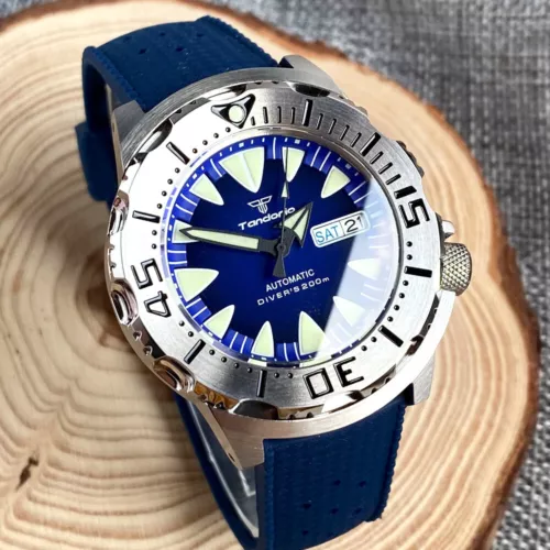 Reloj automático 20ATM 42 mm Tandorio azul monstruo NH36A para hombre cristal zafiro